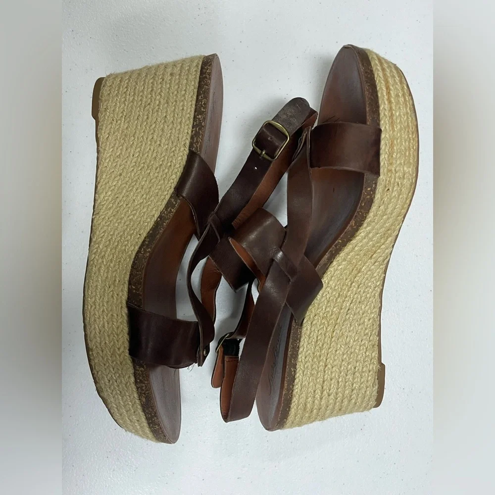 Lucky Brand Sandals Women’s 9M Casual Espadrille Wedge Slingback Brown Leather - Picture 5 of 5